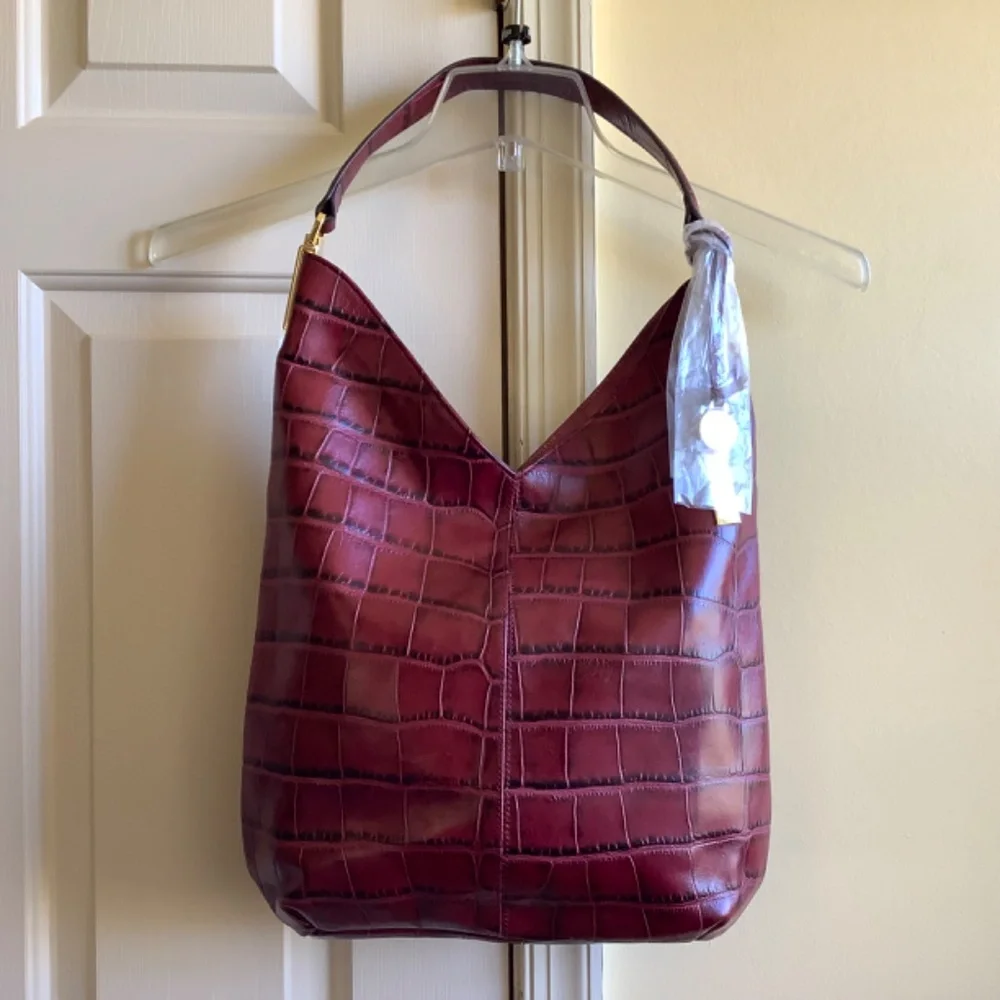 G.I.L.I. Leather Crocodile Embossed Hobo Bag Garnet SZ Large